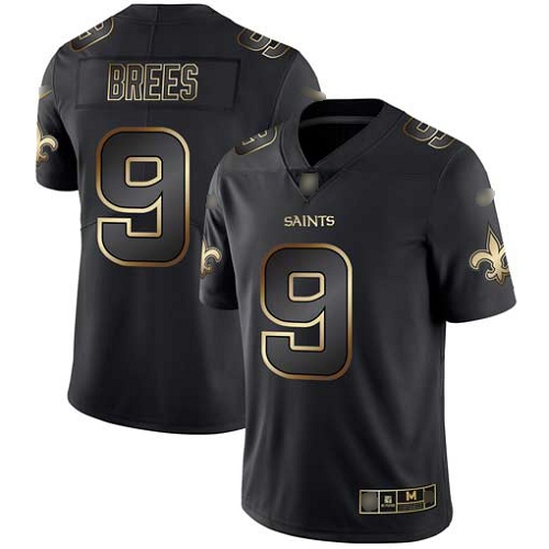 Men New Orleans Saints Limited Black Gold Drew Brees Jersey NFL Football #9 Vapor Untouchable Jersey->new orleans saints->NFL Jersey